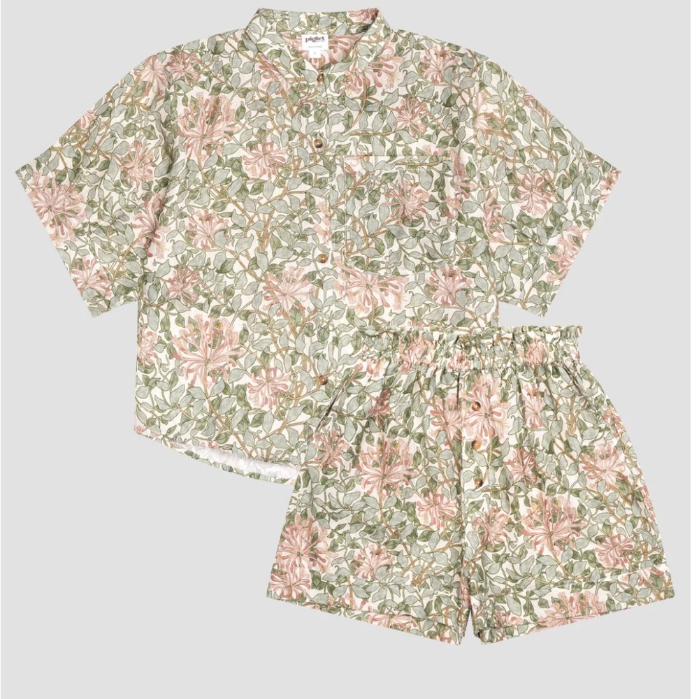 Piglet in Bed - soft sage honeysuckle linen pajamas